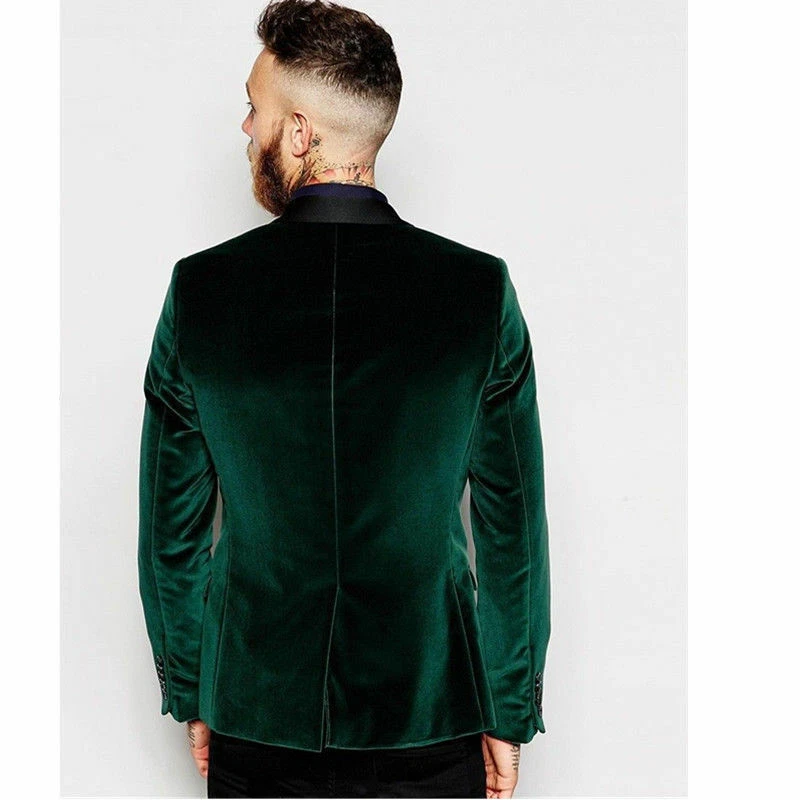 Green Men Velvet Suit Jacket Slim Fit Tuxedo Party Prom Dinner