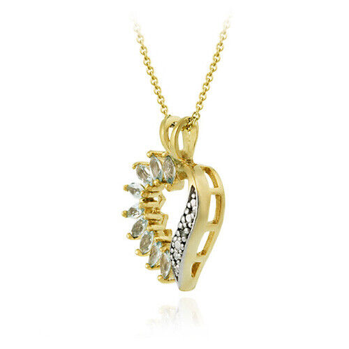 18K Gold over 925 Silver Diamond Accent Blue Topaz Heart Necklace, 18" - Picture 2 of 3