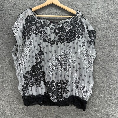 Heart Soul Blouse Women 2X Plus Gray Floral Short Sleeve Round Neck Casual