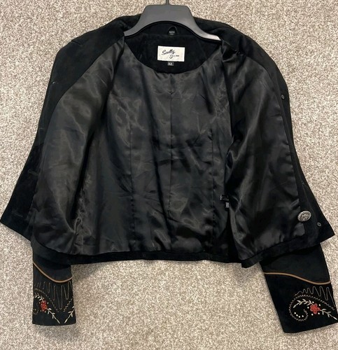 Scully Womens Black Floral Suede Leather Button Western Rodeo Jacket Size 12 - Picture 9 of 15