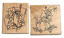 Stampendous Rubber Stamps Wire Whiskers Cat Harvest Friends Sweet Surprise New