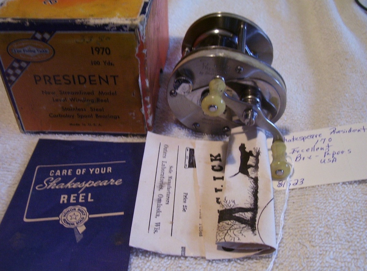81523 EXCELLENT SHAKESPEARE PRESIDENT 1970 REEL READ TAG BOX