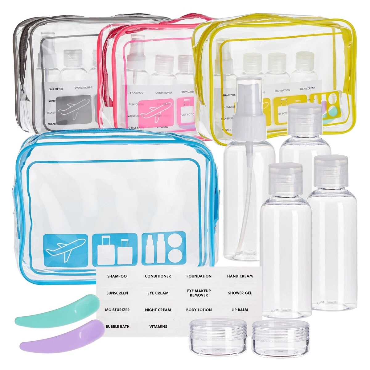 Travel Bottles And TSA Approved Toiletry Bag, Clear Quart Size