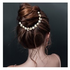 Gold Floral Rhinestone Crystal Hair Vine Bun Wrap Headpiece Wedding Prom