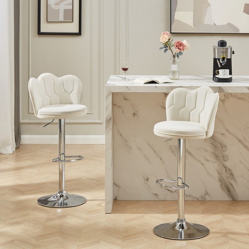 Set of 2 Bar Stools Velvet Adjustable Swivel Counter Height with Back Stools - Picture 20 of 26
