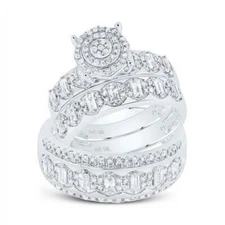 1 cttw Baguette Diamond Trio Wedding His Hers Set Band Ring 10k White Gold