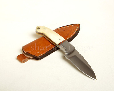 7+  Stainless Skinner Knife SHARP Rugged, Camel Bone Handle + Leather Sheath
