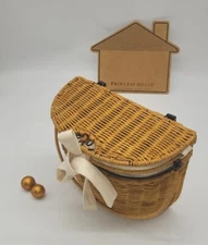 PRINCESS HOUSE RATTAN WOVEN WICKER wall hanging CARRY BASKET SCROLLED METAL 