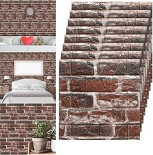 10 Pcs 3D Tile Red Brick Wall Sticker Self-adhesive Foam Panel Wallpaper 38*35