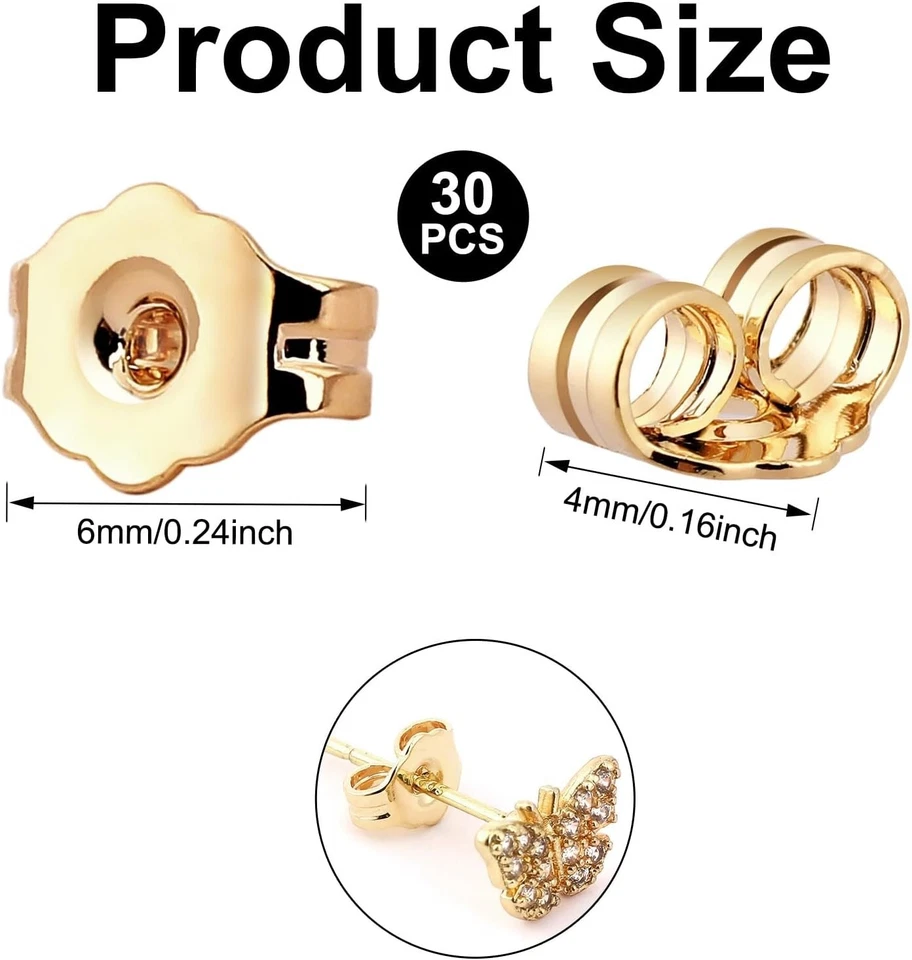 Respaldos de pendientes de oro de 14k 30 un. - Repuesto de bloqueo seguro para todos los pendientes Foto 4 de 4