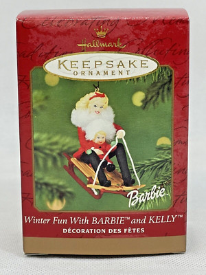 NWT 2000 Hallmark Keepsake Ornament Sisters BARBIE & KELLY Winter Fun Sledding