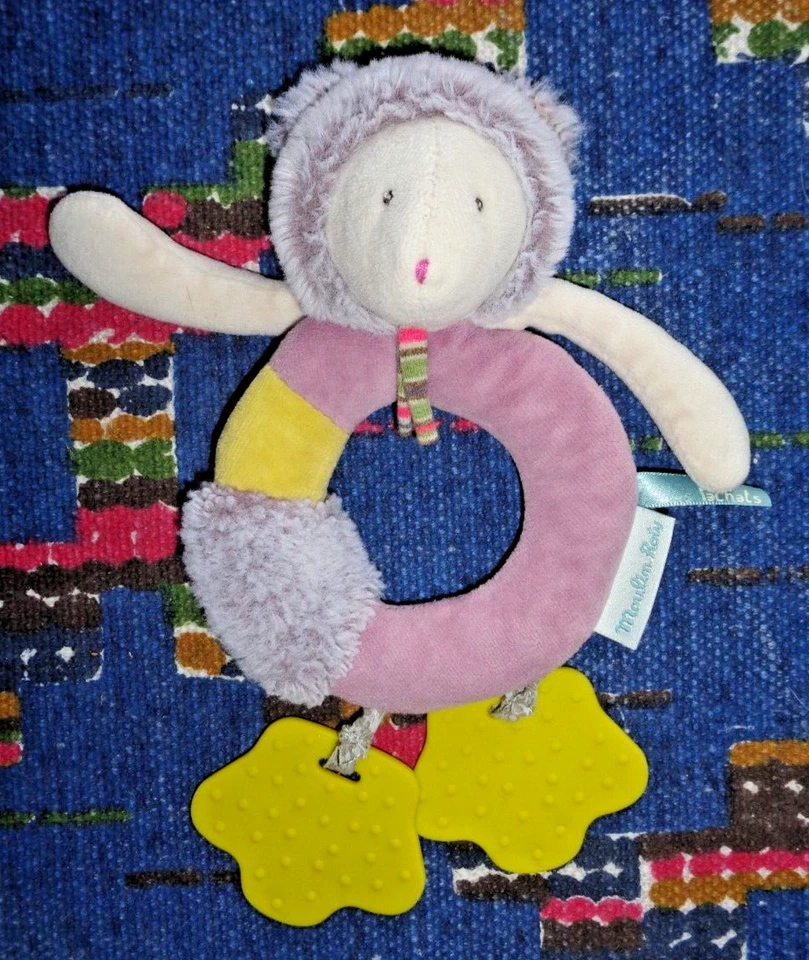 UP/ DOUDOU HOCHET MOULIN ROTY LES PACHATS SOURIS GRELOT JAUNE ROSE TBE - Photo 1/1