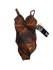 Miraclesuit Swim shaper Brown Patterned Tummy Control One Piece Swimsuit NWT 8