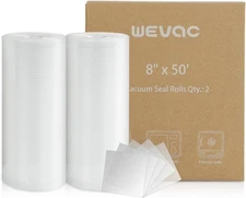 Wevac Vacuum Sealer Bags 8x50 Rolls 2 pack for 8 x 50' 2 pack, Clear 