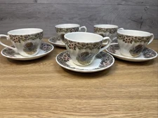 Myott Churchill/Queens Factory Thanksgiving Turkey Cups  Saucers -set Of 5