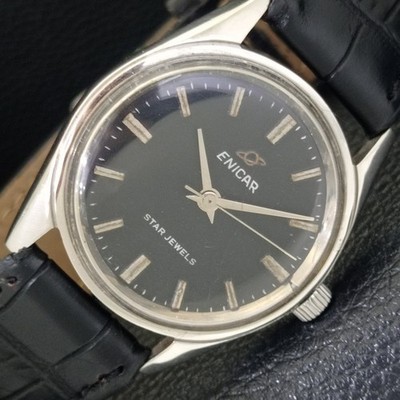 HANDAUFZUG VINTAGE ENICAR STAR JEWELS 161 SWISS HERREN UHR SCHWARZ A703774-2
