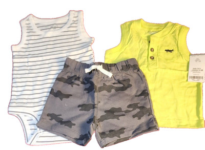 NWT Carter s 3-Piece Baby Boys Outfit 9M Giraffe Bodysuit Tee & Shorts Set