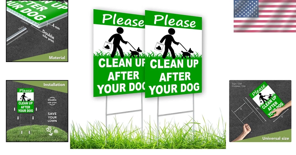 2-Pack Weatherproof Dog Waste Signs - 12x8 Inches Encourage Responsible Pet Care - Image 2 of 4