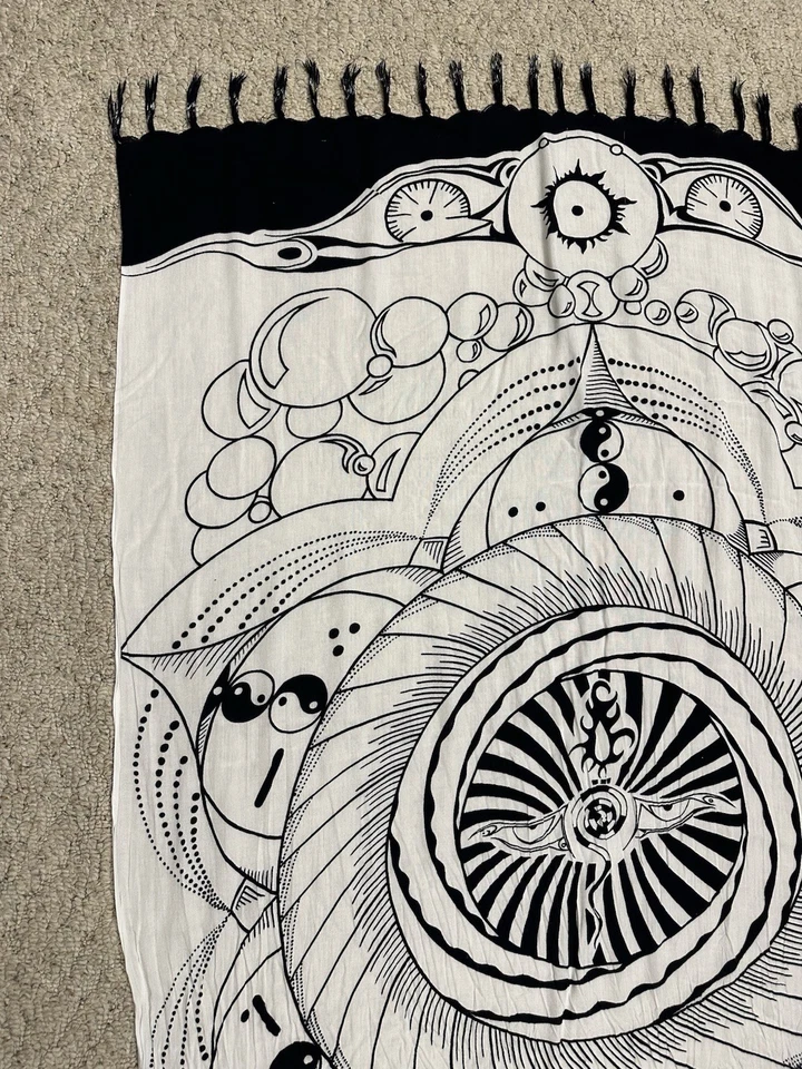 Tapiz colgante de pared Boho Yin Yang mandala - diseño de ojos espirituales en blanco y negro Foto 2 de 4