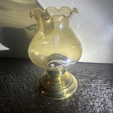 Vintage Brass Amber Hurricane Candle Stick Holder made in England Cottagecore