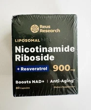 Reus Liposomal Nicotinamide Riboside 900mg + Resveratrol, 80 Capsules, Sealed