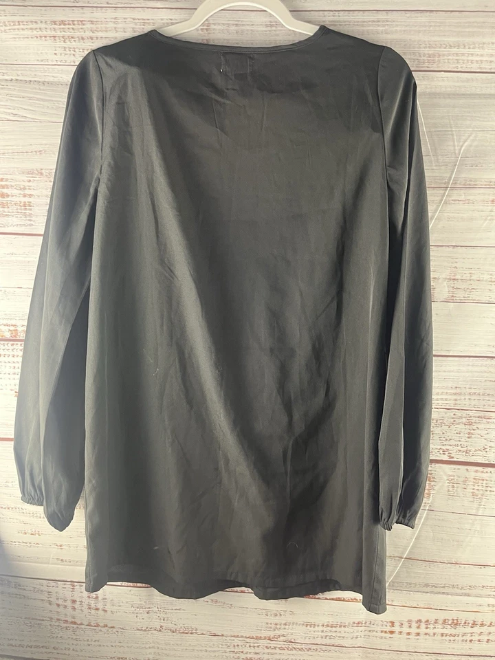 Top túnica MUDPIE para mujer pequeño negro dorado bordado manga larga Foto 2 de 4