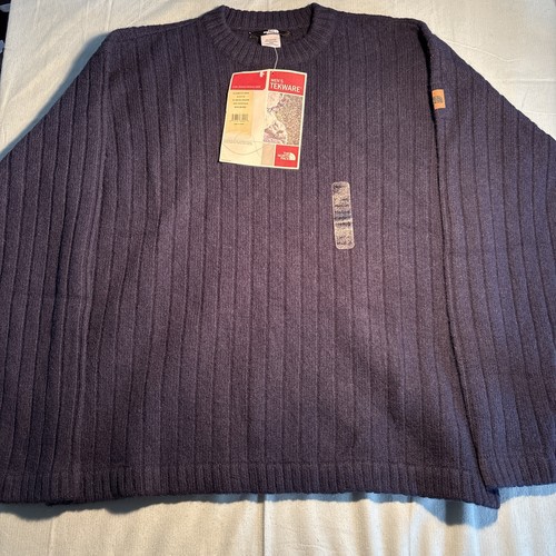 The North Face Canyon Sweater Mens M Deep Water Blue 100% Wool Tekware A452472