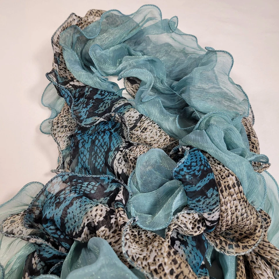 Women's Scarf Turquoise & Animal Print Rectangular Lightweight Sheer Chiffon - Image 4 of 4