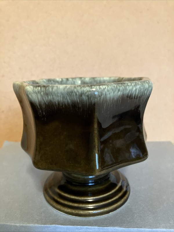 Vintage Hull USA F3 Brown With Green Drip Glaze Footed Octagon Planter Pottery