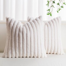 Faux Fur Throw Pillow Covers Cream White 18x18 Inch Faux Fur Pillow Set of 2