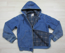 Vintage 90s Carhartt Denim Hooded Blanket Lined Jacket Youth L  JB698 Workwear