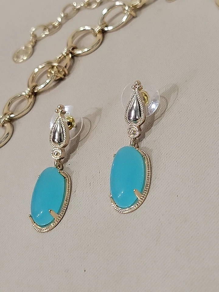 JUEGO DE COLLAR Y PENDIENTES R.J. GRAZIANO CABUJÓN PIEDRAS TURQUESA TONO DORADO Y-Drop Foto 3 de 4