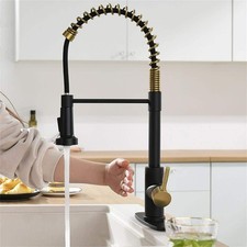 FLG Single Handle Touchless Pull Down Kitchen Faucet Black Brushed Gold