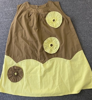 Girl s Size 8 Summer Dress Sleeveless Brown Yellow Short Shift 3D Appliqués