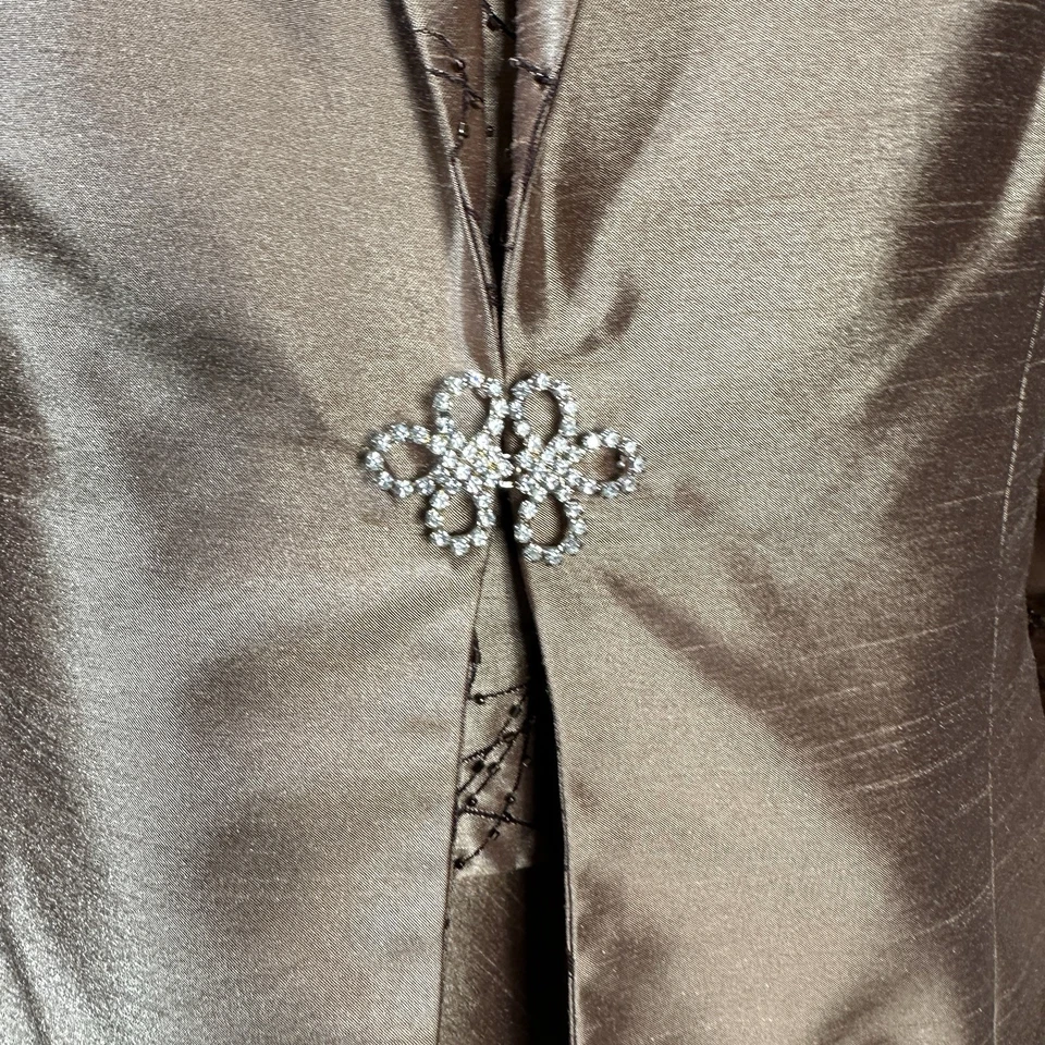 Cachet Gold Tan 2 Piece Maxi Dress Gown Jacket Set Size 16 Beaded Formal Evening - Image 3 of 4