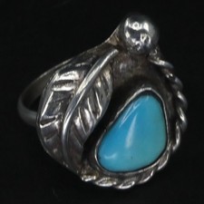 VTG Sterling Silver - NAVAJO Braided Turquoise Leaf Statement Ring Size 4 - 4g