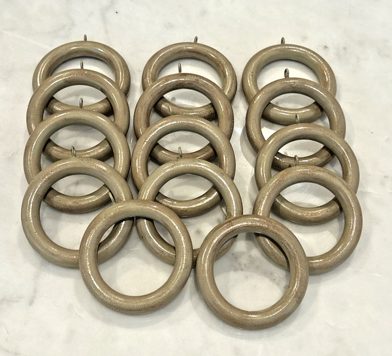 (14) White Oak Finish Wood Curtain Rings Inner Diameter 2.25 inch for 2 in Rod