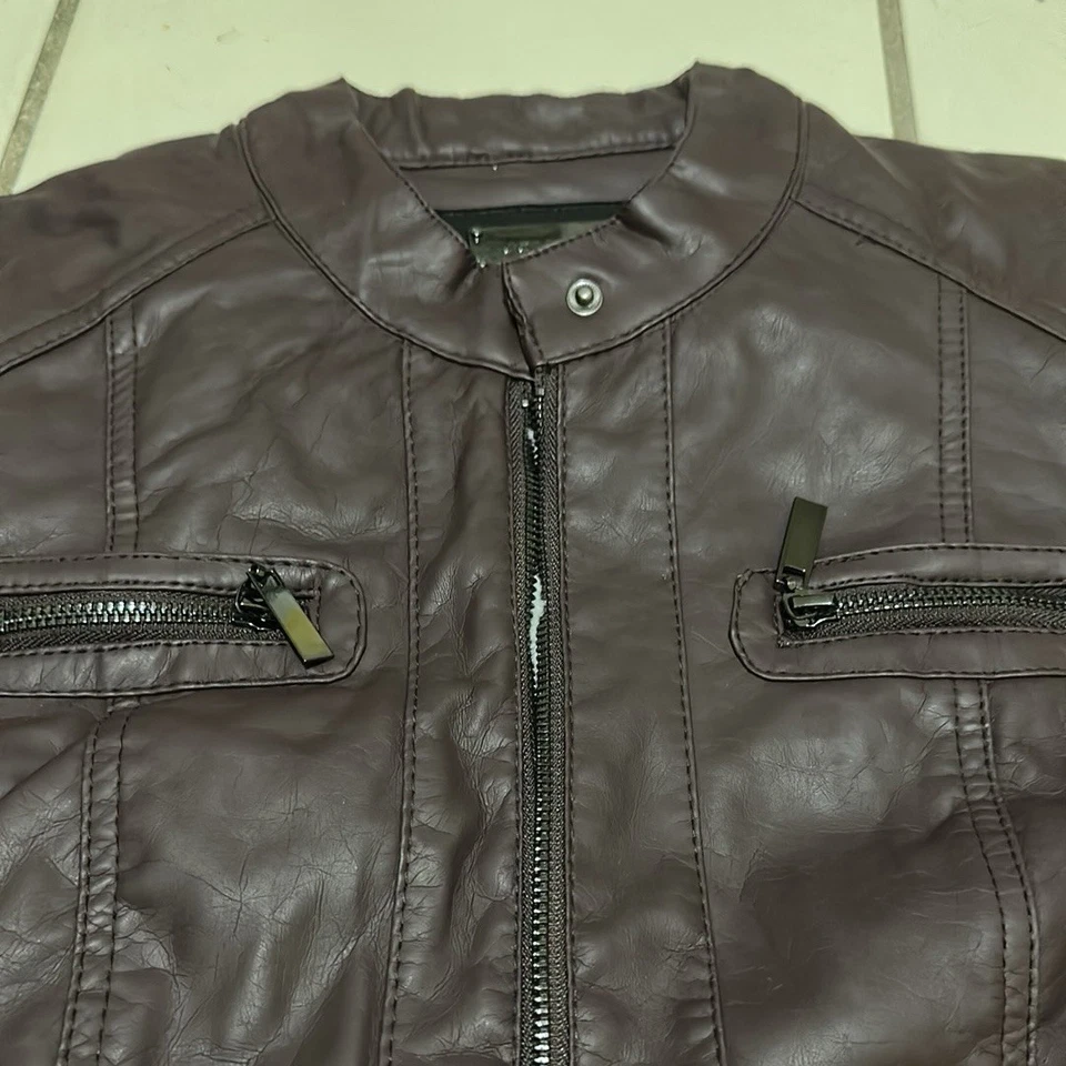 Chaqueta JouJou Mujer Marrón Imitación Cuero Moto Cremallera Manga Larga Talla Grande Foto 2 de 4