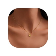 Initial Necklaces for Women, 14K Gold Plated Bubble Letter R Necklace, Personali