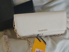 NWT.VALENTINO BY MARIO VALENTINO PEBBLE LEATHER  ORGANIZER WALLET GOLD CHAIN BAG