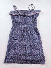 American Eagle Outfitters Blue Pink Floral Ruffle Strapless Dress Size 2