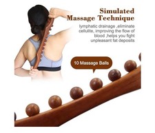 Beech Wood Body Massage Roller Stick, 10 Heads, Lymphatic Drainage, Brown