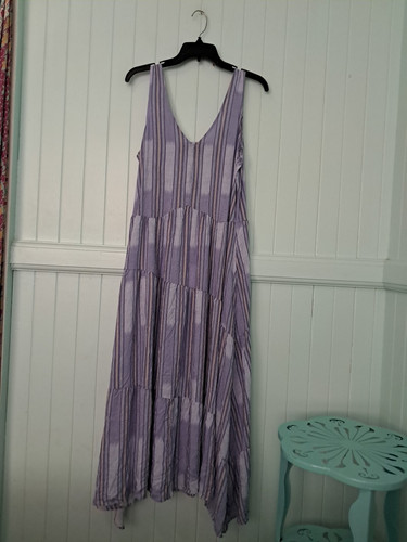 NWT Splendid Purple Tiered Maxi Dress Sz L Baja Stripe Pockets Viscose Flowy