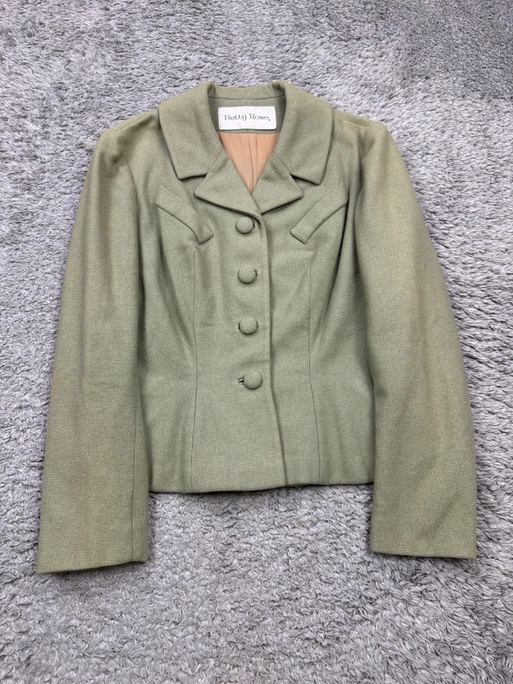 Винтажный Betty Роза юбка костюм женщин 12 оливковый укороченный блейзер куртка карандаш Midi - Изображение 3 из 4