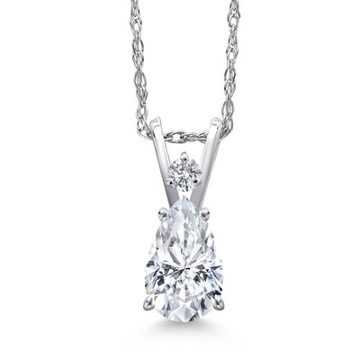 14K White Gold White Moissanite and Lab Grown Diamond Pendant Necklace for