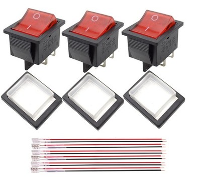 KCD4 3PCS Rocker Switch - 16A/250V, 20A/125V, ON/OFF - Red, 4 Pin, 2 Position...