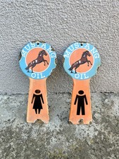 Vintage Pair Set of 2 Mustang Oil Enamel Porcelain Signs Sign Plaque 19.5x9 cm
