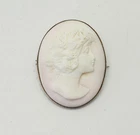 Antique hand carved Cameo woman profile oval pin brooch