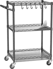 Metal Compact Storage Cart with Wheels 3 Tier Rolling Utility Steel Wire Carts w