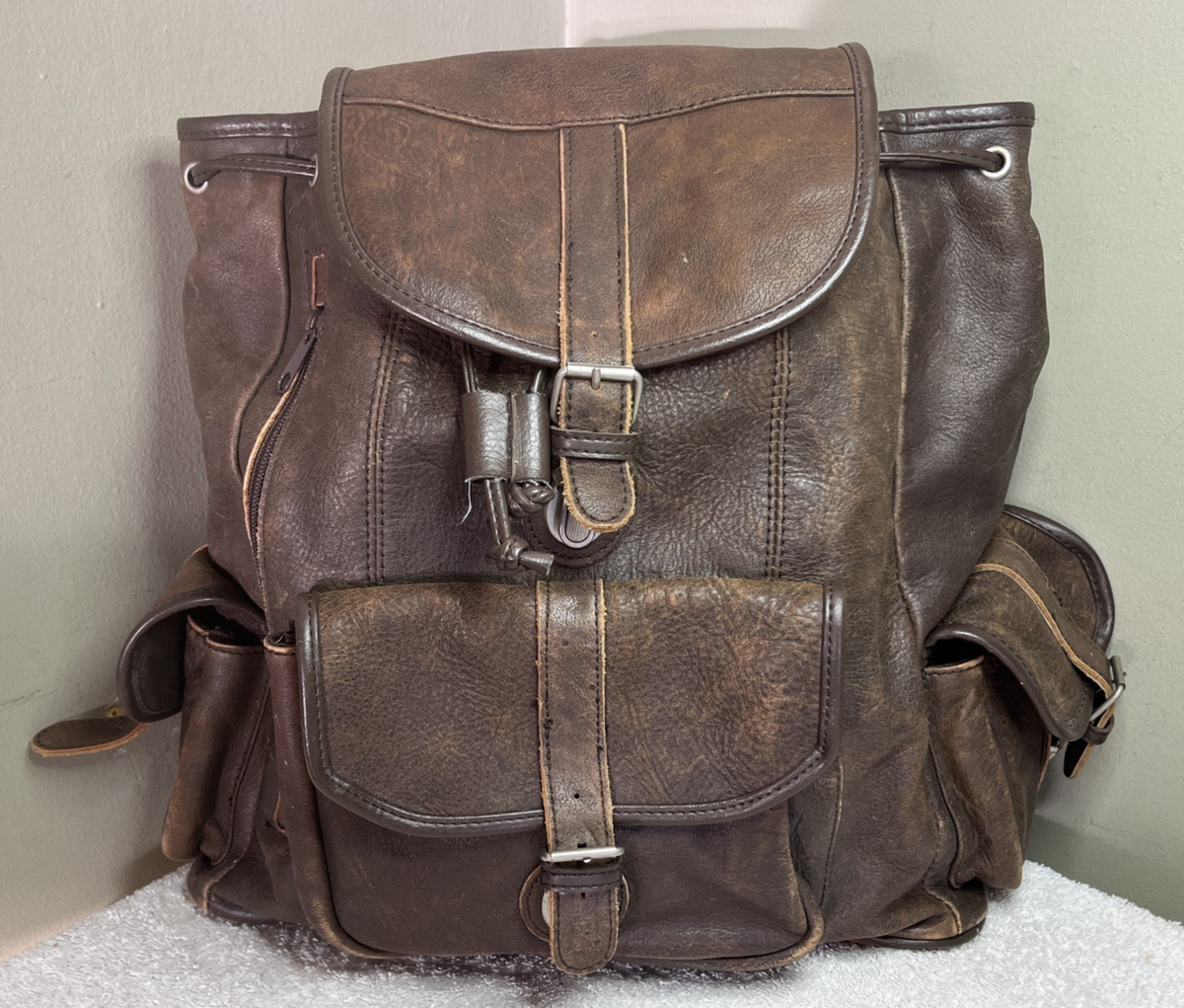 Vintage MARLBORO Adventure Team Leather Backpack Promo Drawstring